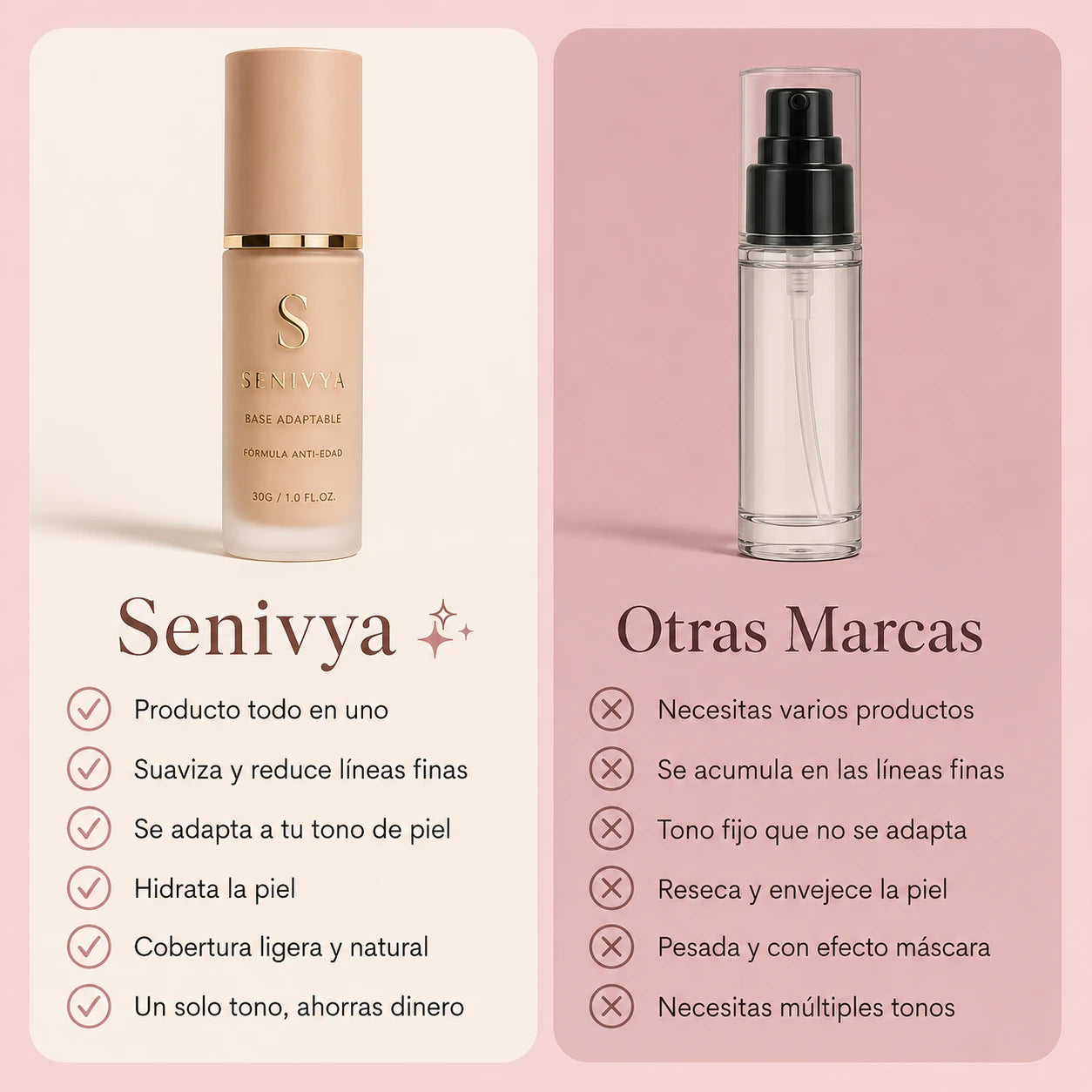 Senivya frente a otras marcas de base de maquillaje